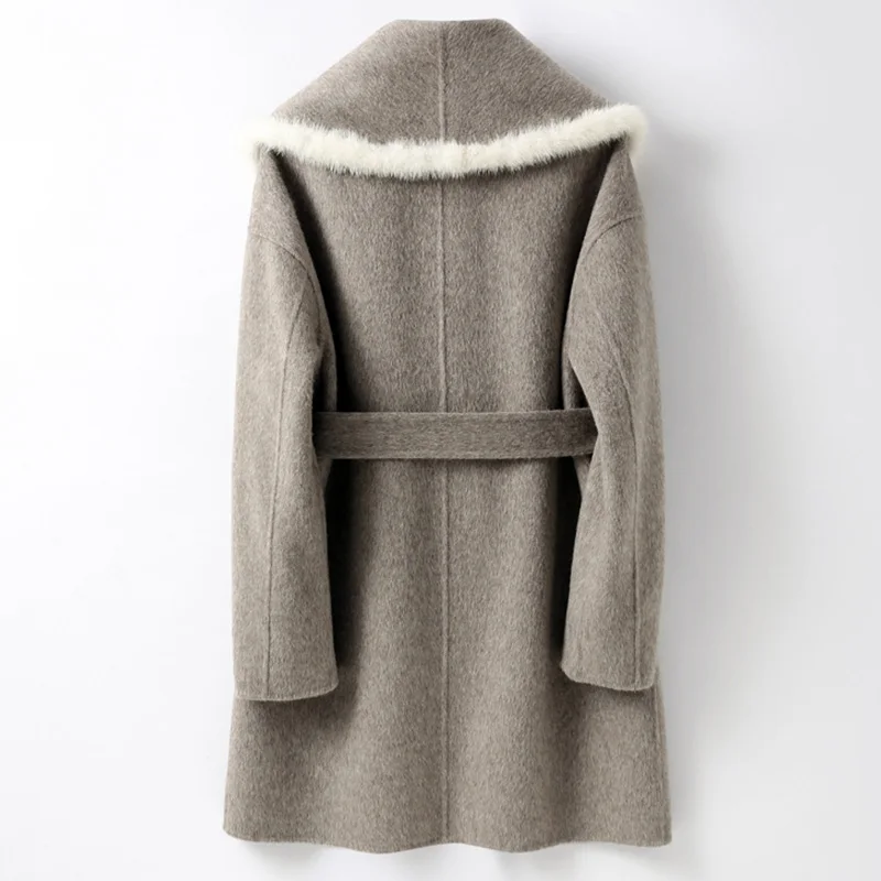 Дамски вълнени якета Hwitex, меховое палта, дамски палта с тапицерия от кожа на Норка, минималистичные зимни вълнени палта HW2123 Изображение 1