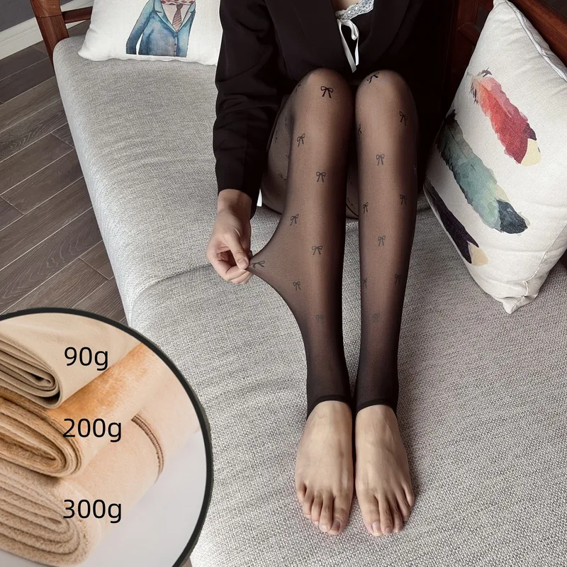 Дамски зимни гамаши с термопечатью, Топли чорапогащи на руното лигавицата, еластични прозрачни гамаши с висока талия, дамски чорапи Изображение 0