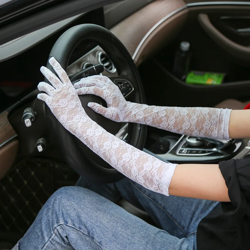 Дамски летни слънчеви ръкавици, дантелени ръкавици за шофиране, дълги, тънки ръкавици с пет пръста, украса за партита, cosplay Изображение 1