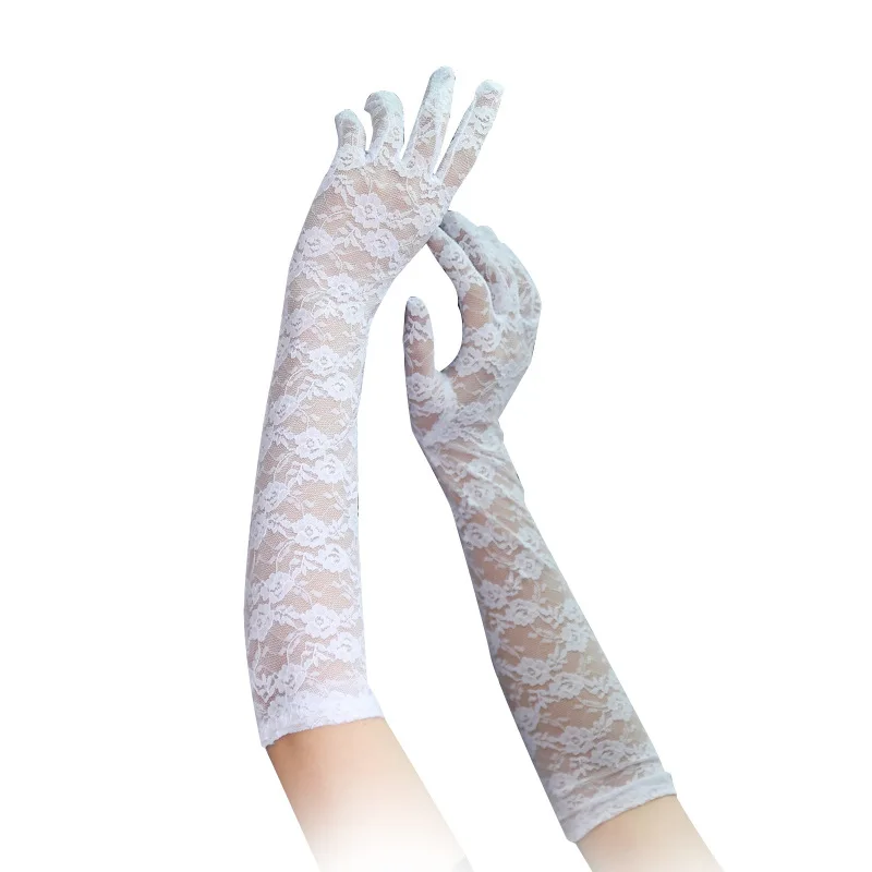 Дамски летни слънчеви ръкавици, дантелени ръкавици за шофиране, дълги, тънки ръкавици с пет пръста, украса за партита, cosplay Изображение 2