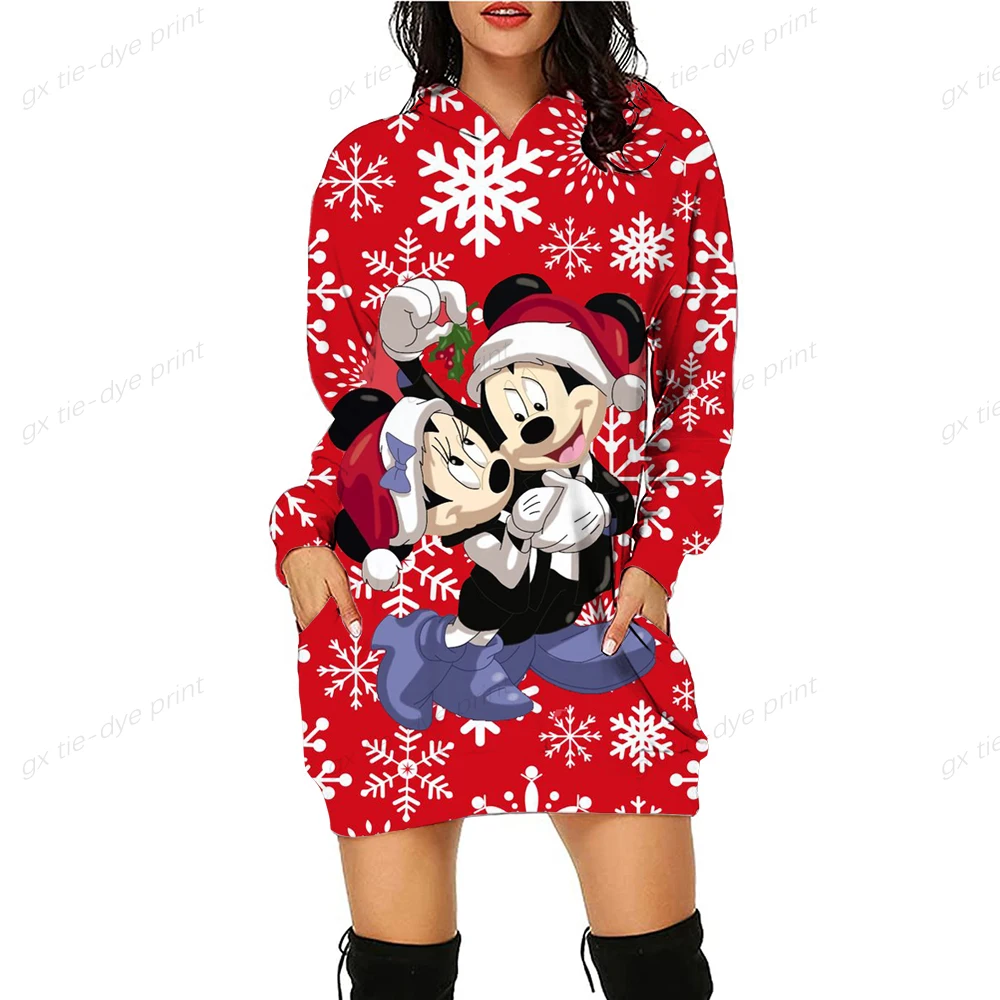 Дамско яке с качулка, Коледна рокля с качулка, жилетки, блуза с дълъг ръкав с принтом на Дисни, Мини маус Мики Маус, вечерни аксесоари Изображение 0