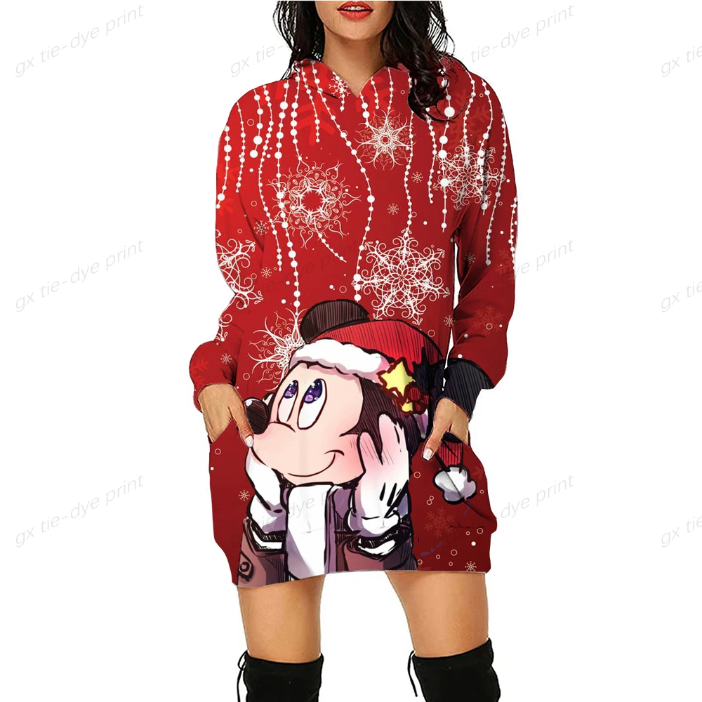 Дамско яке с качулка, Коледна рокля с качулка, жилетки, блуза с дълъг ръкав с принтом на Дисни, Мини маус Мики Маус, вечерни аксесоари Изображение 3