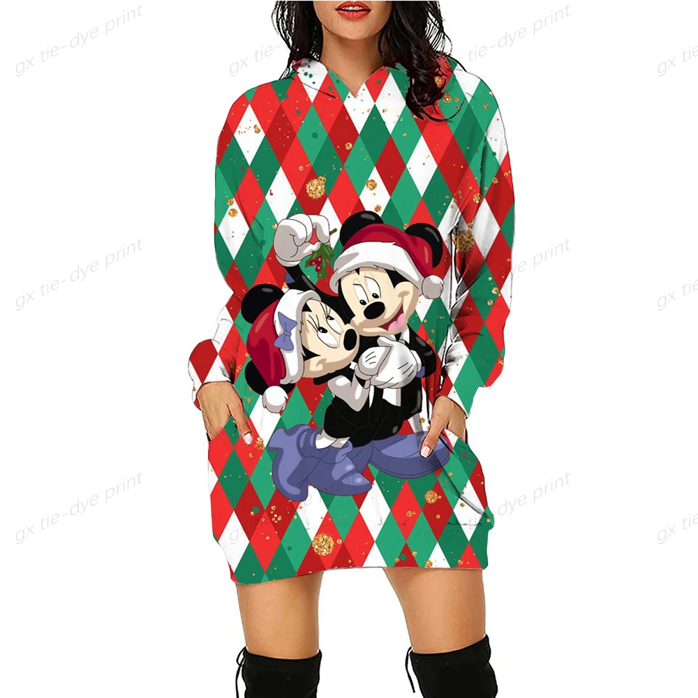 Дамско яке с качулка, Коледна рокля с качулка, жилетки, блуза с дълъг ръкав с принтом на Дисни, Мини маус Мики Маус, вечерни аксесоари Изображение 4