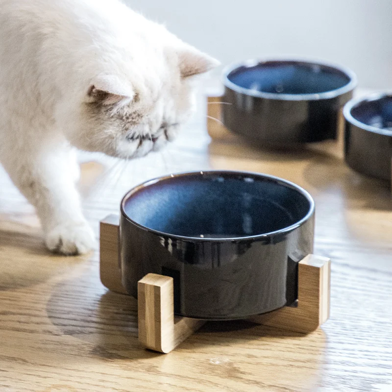 Двойна купа за котки Starry, кучешка храна и вода, а за коте и кученце с дървена стойка, здрава безопасна кръгла ясла за домашни любимци Изображение 0