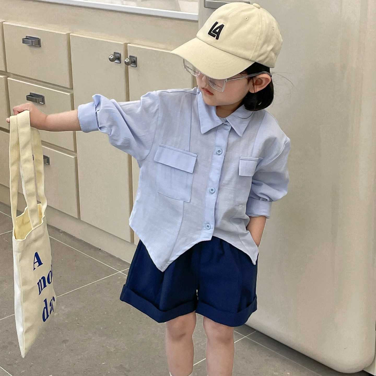 Детска риза от памучна прежда неправилни форми, риза с дълги ръкави в корейски стил, лятна ежедневни риза 2023 за момчета и момичета, тънка Изображение 0