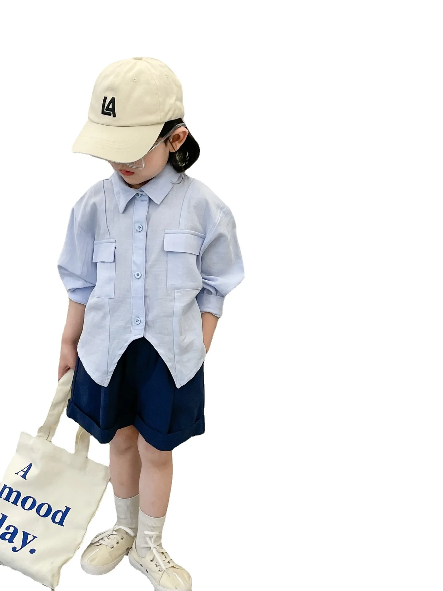 Детска риза от памучна прежда неправилни форми, риза с дълги ръкави в корейски стил, лятна ежедневни риза 2023 за момчета и момичета, тънка Изображение 4