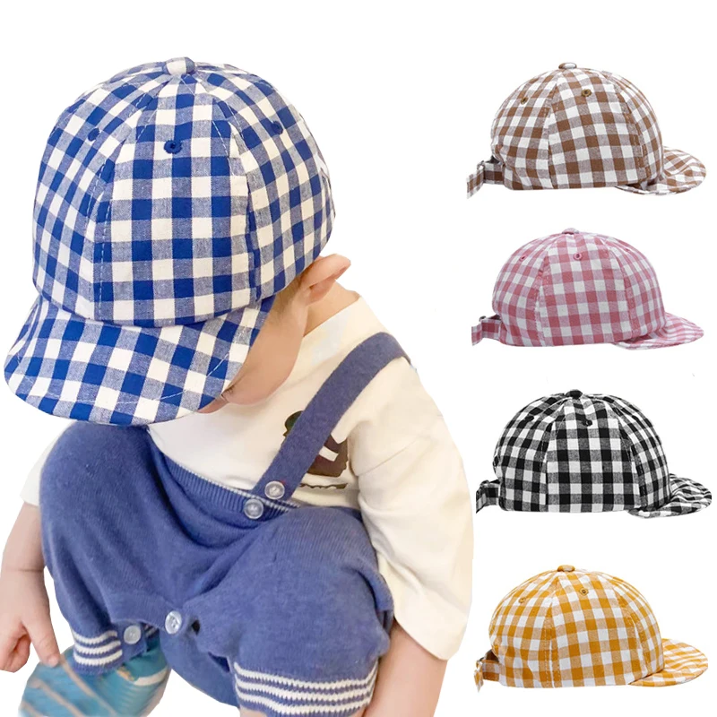 Детска шапка в клетката, лятна мек памучен регулируема детска бейзболна шапка за момичета, аксесоари за момичета, детски слънчеви шапки, бебешки неща Изображение 0