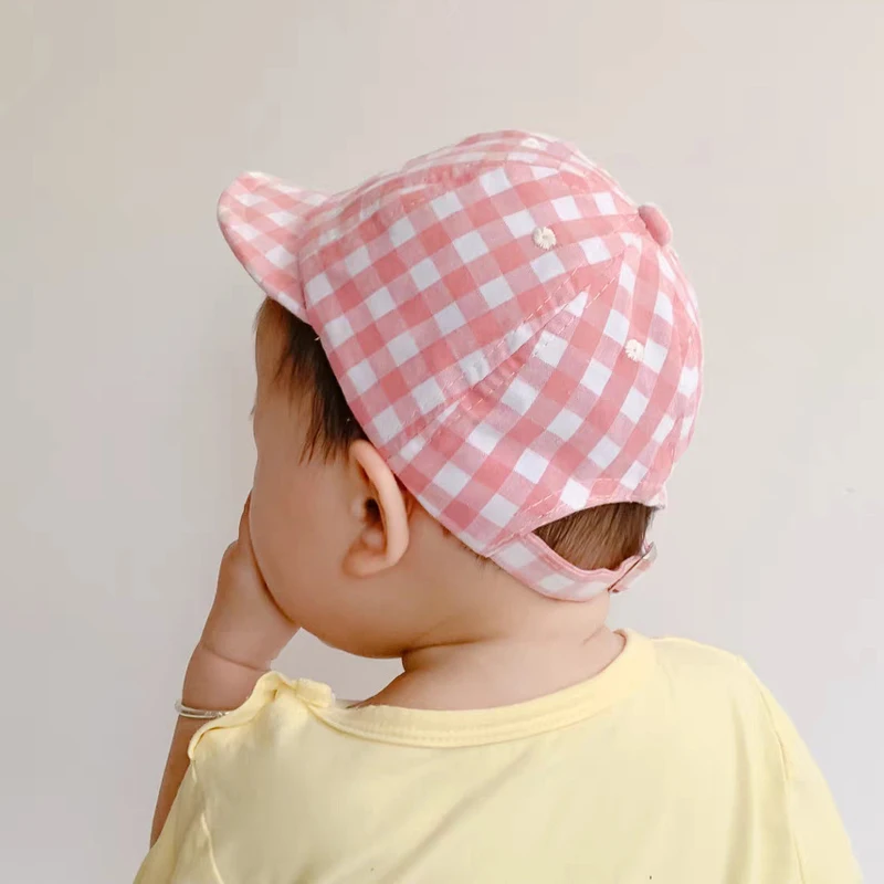 Детска шапка в клетката, лятна мек памучен регулируема детска бейзболна шапка за момичета, аксесоари за момичета, детски слънчеви шапки, бебешки неща Изображение 1