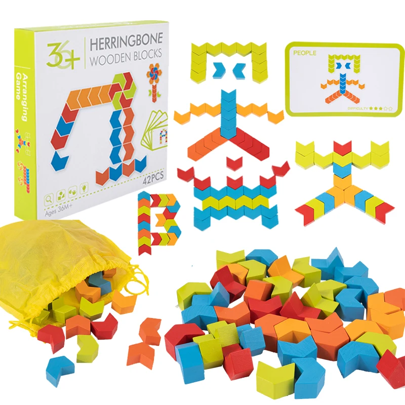 Детски 3D играчки-пъзели, големи блокове, подходящи по цвят и форма, Логически игри, Уроци по логичен начин на мислене, Творчески цветни дървени играчки Монтесори Изображение 0