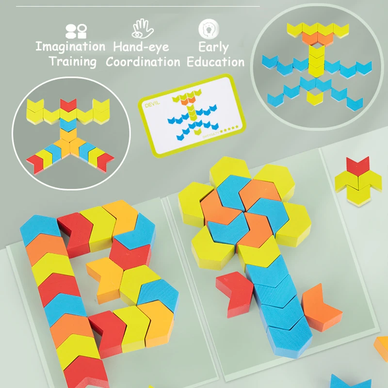Детски 3D играчки-пъзели, големи блокове, подходящи по цвят и форма, Логически игри, Уроци по логичен начин на мислене, Творчески цветни дървени играчки Монтесори Изображение 2