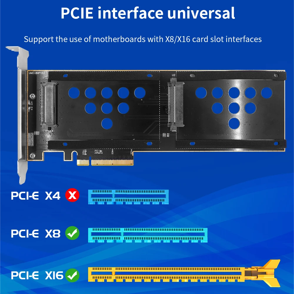 Допълнителни карти TISHRIC U. 2 за PCI-E 8X Двоен конвертор U. 2 SSD в PCIE Карта за разширяване на U. 2 Адаптер PCI-E 8X Такса PCI Express 8X 16X Изображение 1