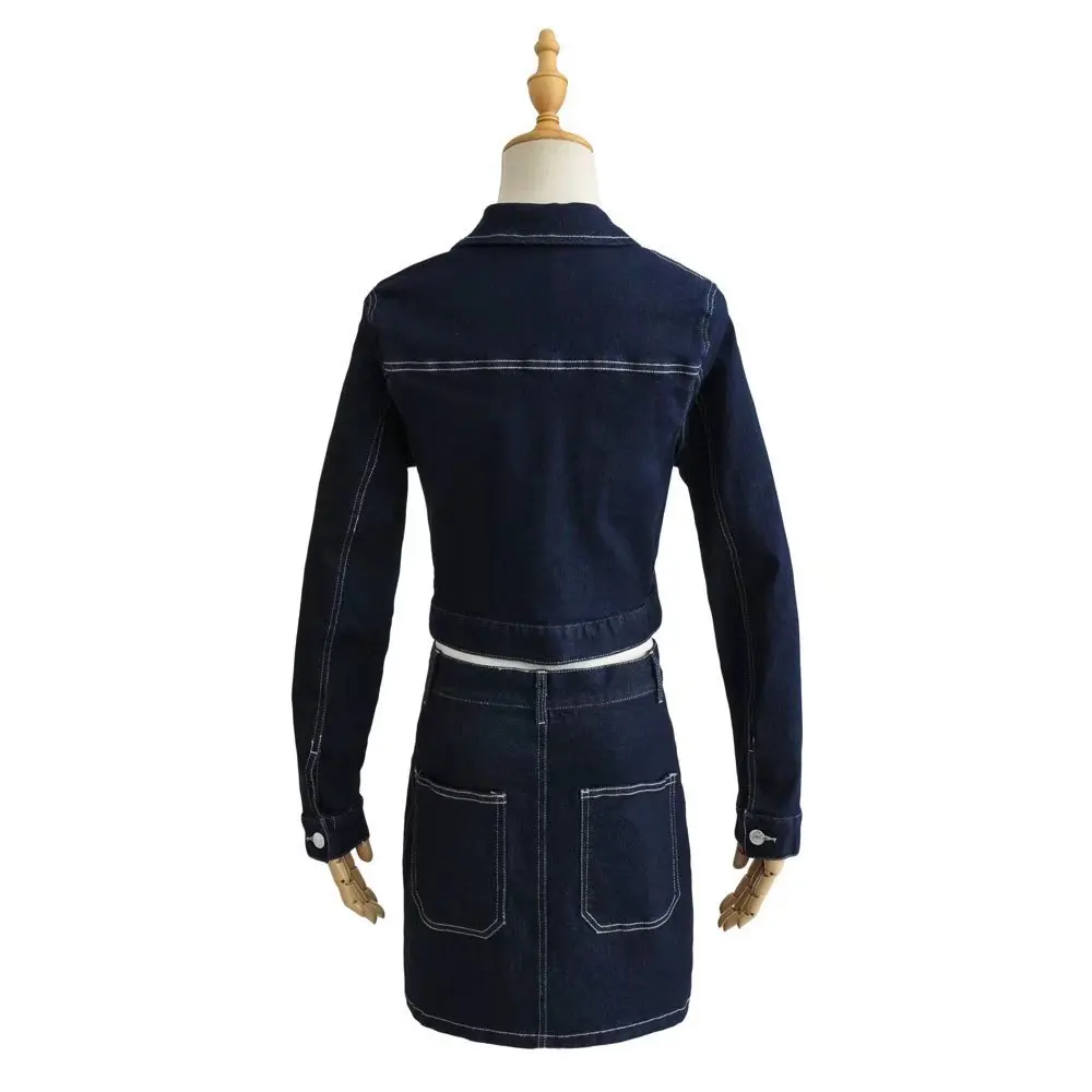 Дънкови палто + поли, Дамски комплект от две части, модни дрехи с цип 2022, пролетни елегантни дънкови костюми Conjunto Femenino Изображение 1