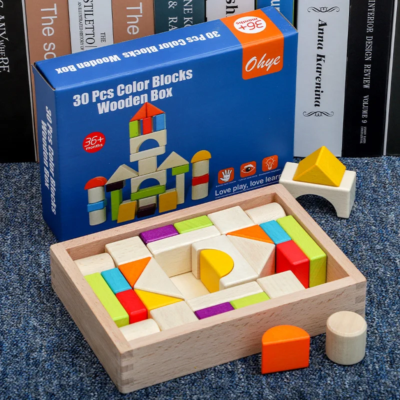Дървена кутия за Градивен елемент за Разпознаване на форми на Творческа събрание Разпознаване на мислене Цвят на Ранното образование, Интерактивни играчки подарък Изображение 0