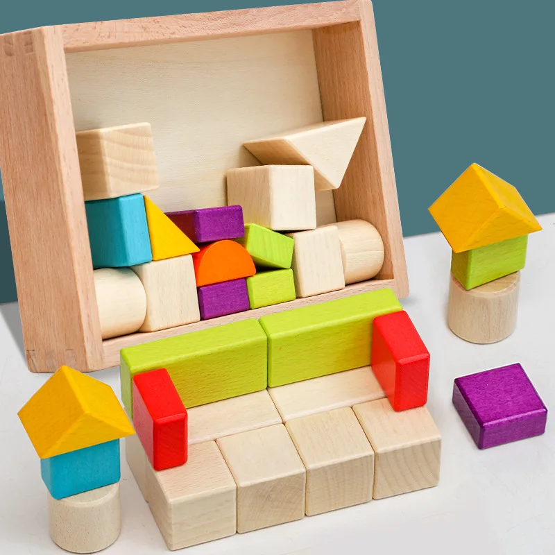 Дървена кутия за Градивен елемент за Разпознаване на форми на Творческа събрание Разпознаване на мислене Цвят на Ранното образование, Интерактивни играчки подарък Изображение 2