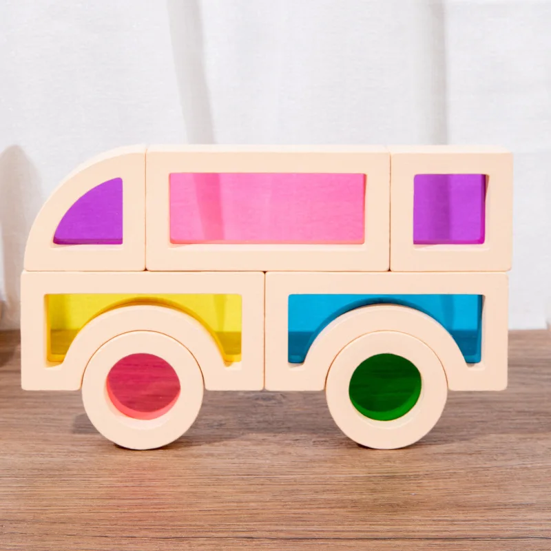 Дървени Преливащи Штабелирующие Блокове, Креативни Цветни Образователни Строителни Светопропускающие Строителни Играчки За Деца Изображение 1