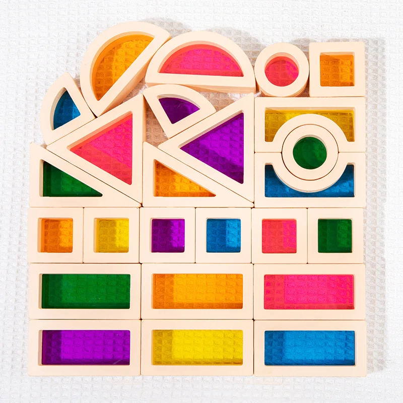 Дървени Преливащи Штабелирующие Блокове, Креативни Цветни Образователни Строителни Светопропускающие Строителни Играчки За Деца Изображение 3