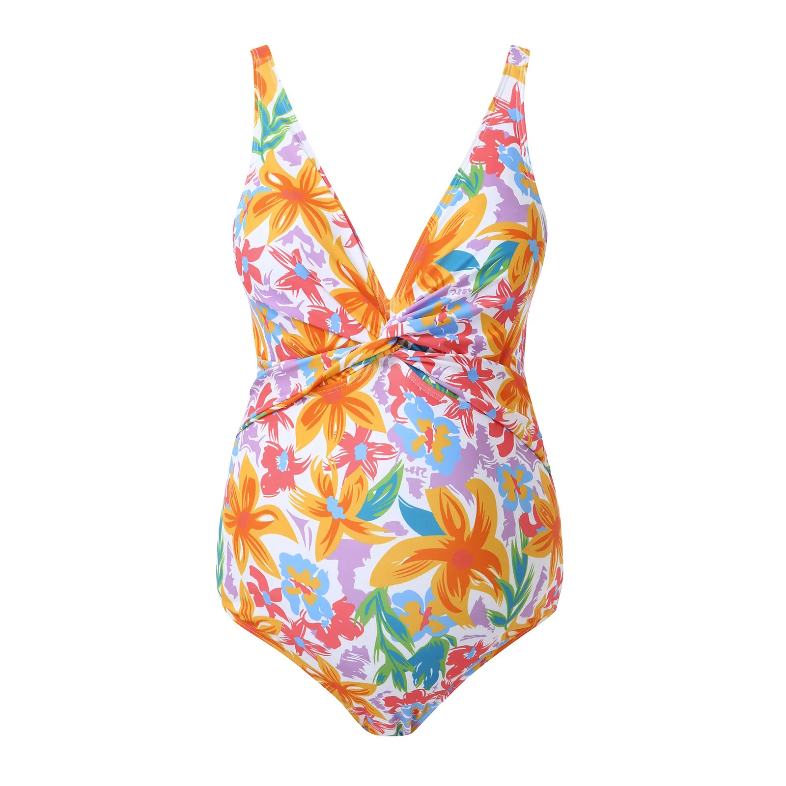 Едно парче бански за бременни с дълбоко V-образно деколте, бански костюм за бременни с флорални принтом, бикини, бански костюми Бразилски плаж Изображение 3