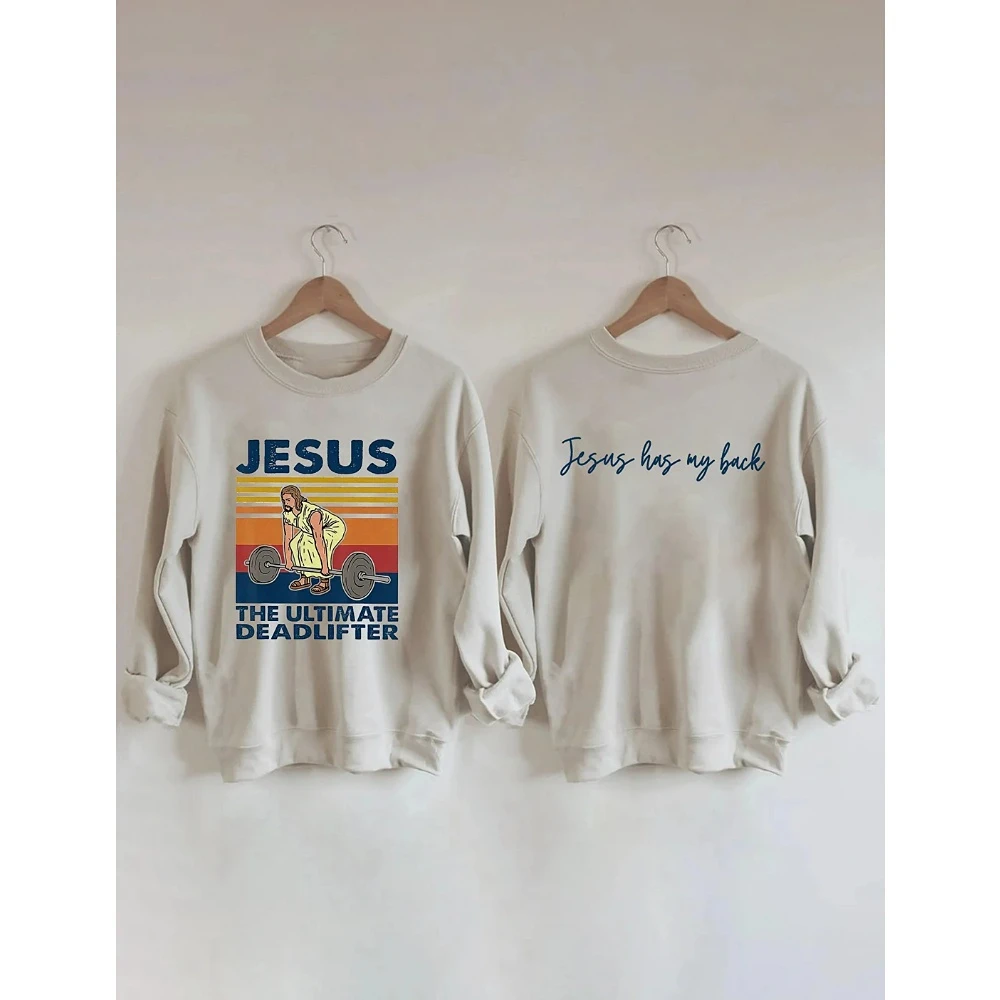 Ежедневни hoody с принтом Jesus Is My Back от Rheaclots за жени, Jesus The Ultimate Deadlifter Изображение 1