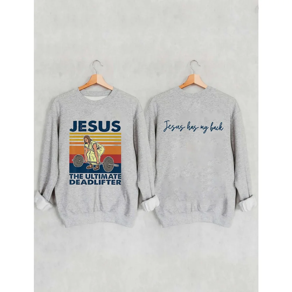 Ежедневни hoody с принтом Jesus Is My Back от Rheaclots за жени, Jesus The Ultimate Deadlifter Изображение 2
