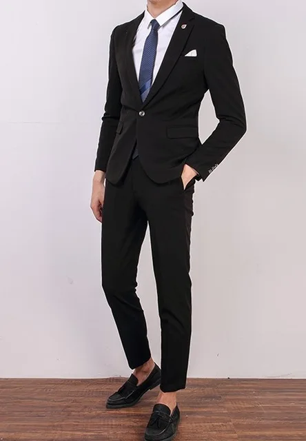 Ежедневни стилни мъжки костюми, 2 броя, мъжки смокинги, за парти, за абитуриентски бал, италиански стилни сватбени мъжки костюми (яке + панталон + вратовръзка) Изображение 1