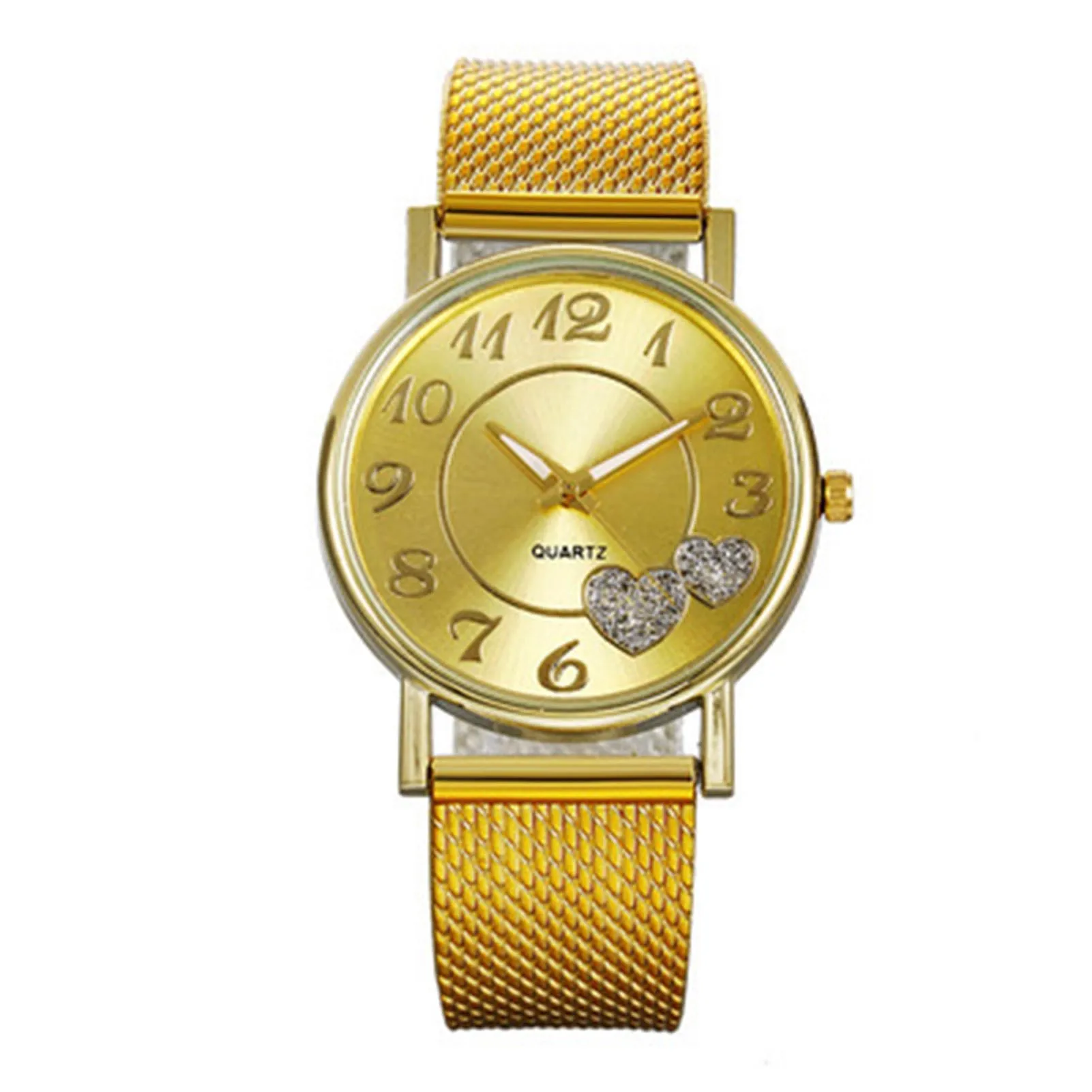Елегантен ръчен часовник за жени с мрежесто каишка, часовник с голям циферблат и декорация във формата на сърце за пазаруване и за ежедневието AIC88 Изображение 4