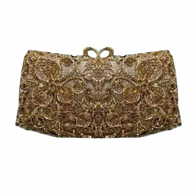 Елегантна дамска вечерна чанта на едно рамо, чанта с кристали, метален празничен сватбен чантата си, госпожа празничен малък портфейл Изображение 0