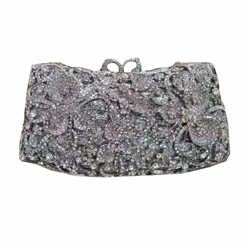 Елегантна дамска вечерна чанта на едно рамо, чанта с кристали, метален празничен сватбен чантата си, госпожа празничен малък портфейл Изображение 1