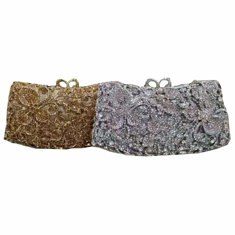 Елегантна дамска вечерна чанта на едно рамо, чанта с кристали, метален празничен сватбен чантата си, госпожа празничен малък портфейл Изображение 2