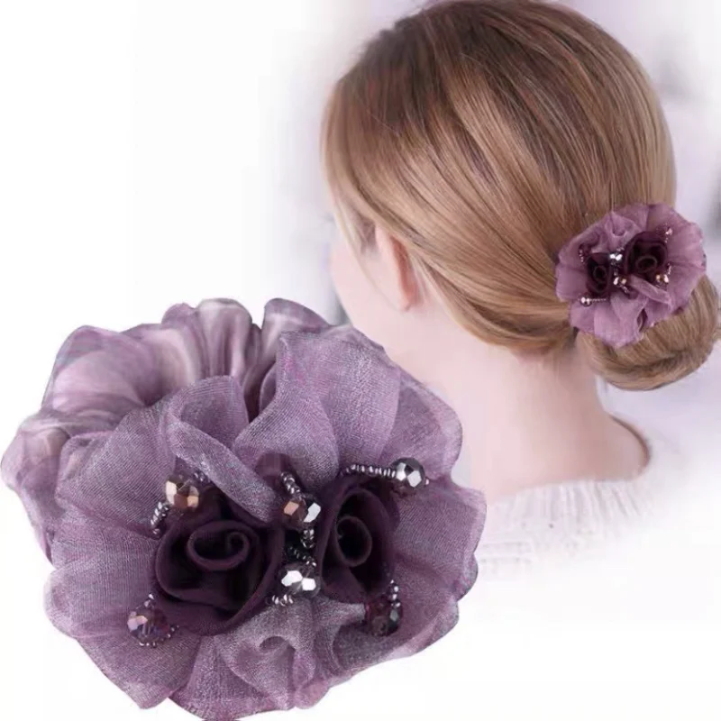 Елегантни дамски превръзки на глава от органза с рози, красиви цветни ленти, трайно еластично пръстен за коса, украса за коса Изображение 0