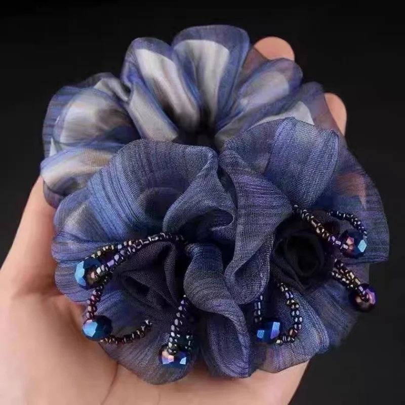 Елегантни дамски превръзки на глава от органза с рози, красиви цветни ленти, трайно еластично пръстен за коса, украса за коса Изображение 3