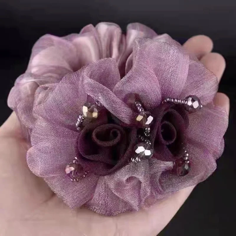 Елегантни дамски превръзки на глава от органза с рози, красиви цветни ленти, трайно еластично пръстен за коса, украса за коса Изображение 4