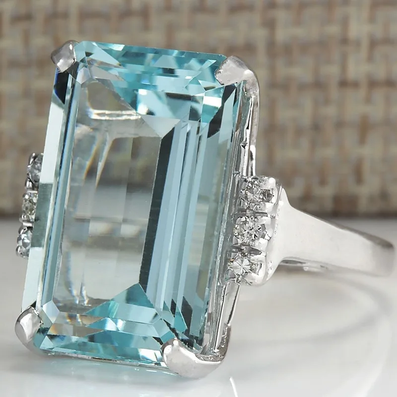 Елегантни и нежни пръстени сребрист цвят за жени, модерен набор от годежни пръстени с метална инкрустация от син камък, бижута за годеж Изображение 0
