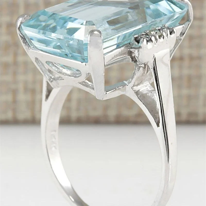 Елегантни и нежни пръстени сребрист цвят за жени, модерен набор от годежни пръстени с метална инкрустация от син камък, бижута за годеж Изображение 1