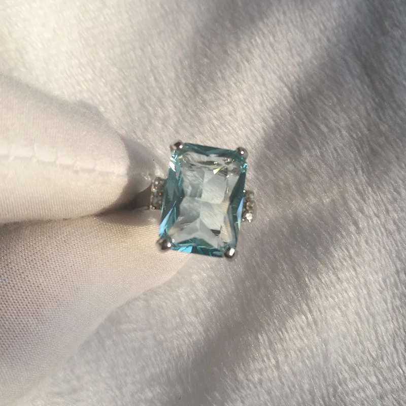 Елегантни и нежни пръстени сребрист цвят за жени, модерен набор от годежни пръстени с метална инкрустация от син камък, бижута за годеж Изображение 2