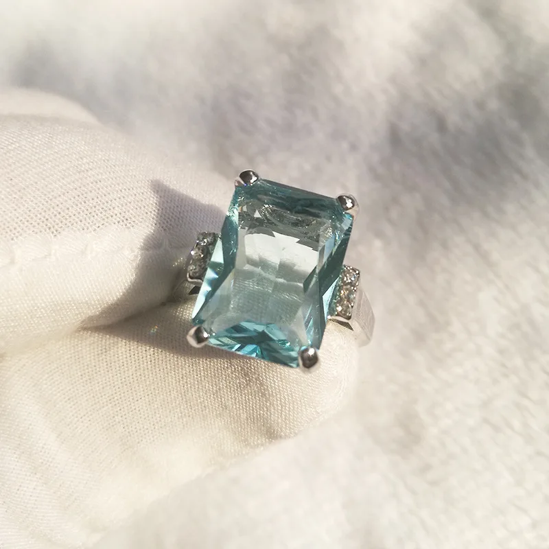 Елегантни и нежни пръстени сребрист цвят за жени, модерен набор от годежни пръстени с метална инкрустация от син камък, бижута за годеж Изображение 3