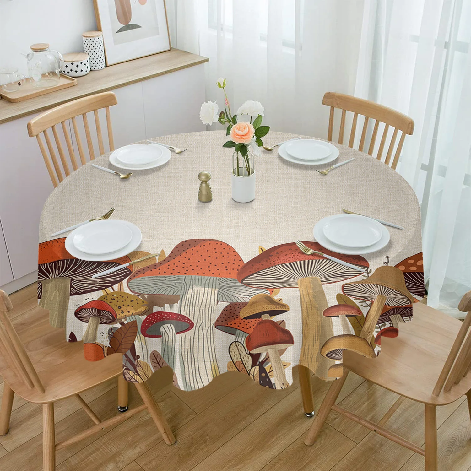 Есенна реколта покривка с гъби, правоъгълно покритие празнична маса, декорация за партита, вечеря, водоустойчив покривка Изображение 1