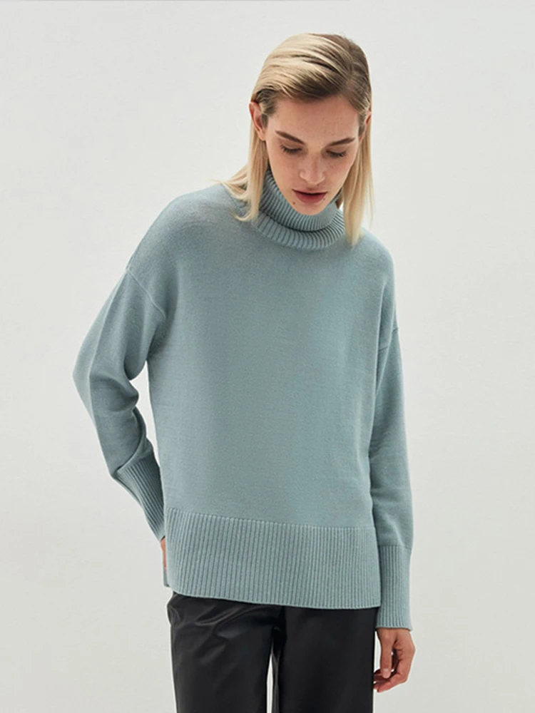 Есенни женски обикновена пуловери с високо воротом, пуловери Femal Fahison, всекидневни плетени блузи оверсайз с дълъг ръкав, зимата топъл пуловер Изображение 2