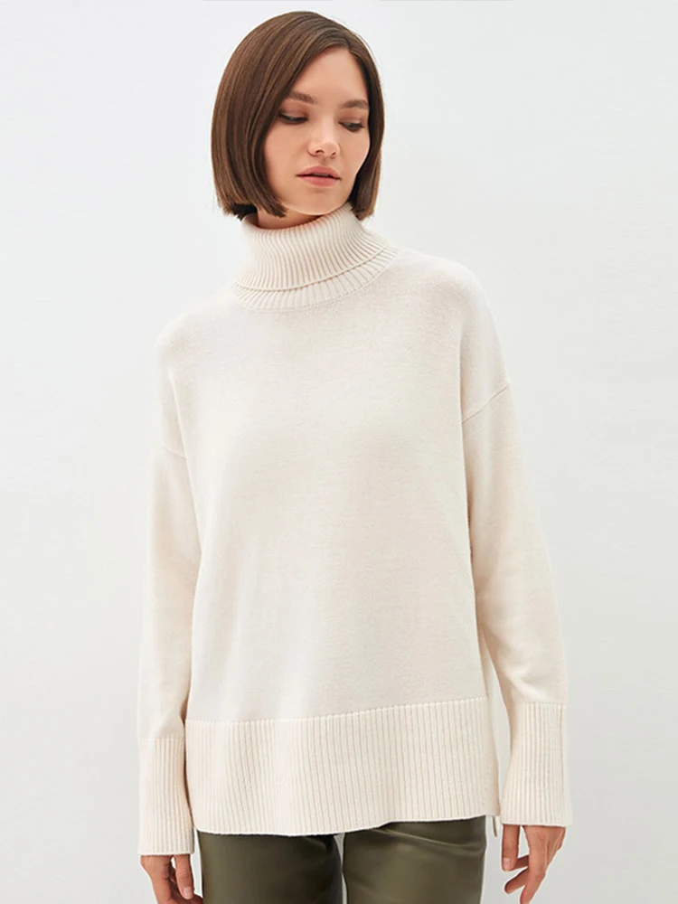 Есенни женски обикновена пуловери с високо воротом, пуловери Femal Fahison, всекидневни плетени блузи оверсайз с дълъг ръкав, зимата топъл пуловер Изображение 5