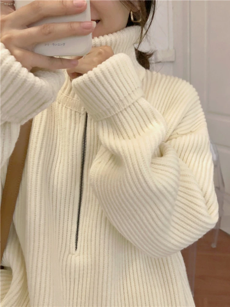 Есенно-зимния пуловер с висока яка, жена без външен пуловер, връхни дрехи, блузи, пуловери, дебели пуловери, отгоре с дълъг ръкав Изображение 1