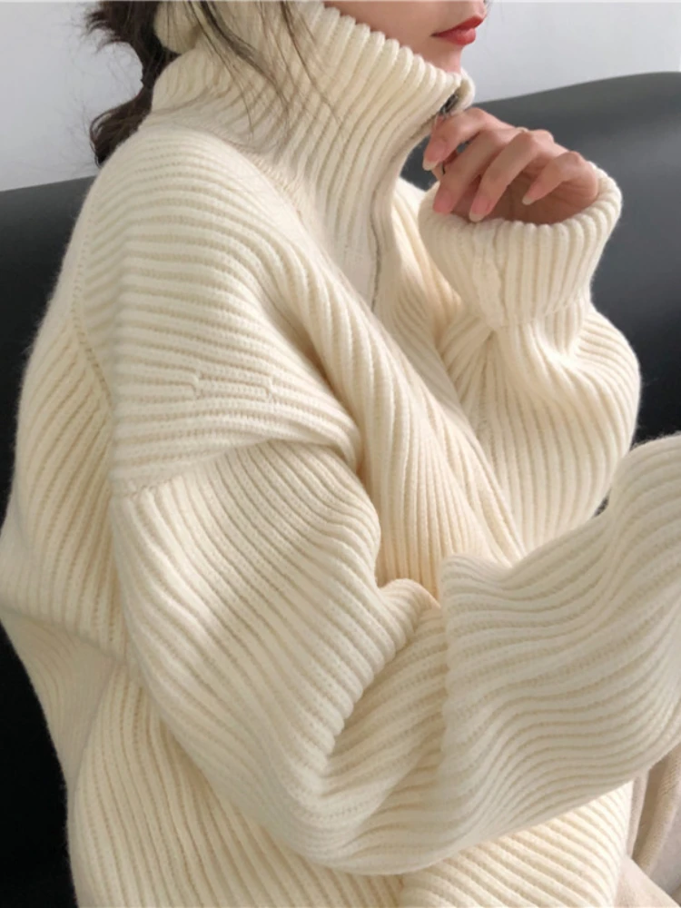 Есенно-зимния пуловер с висока яка, жена без външен пуловер, връхни дрехи, блузи, пуловери, дебели пуловери, отгоре с дълъг ръкав Изображение 2
