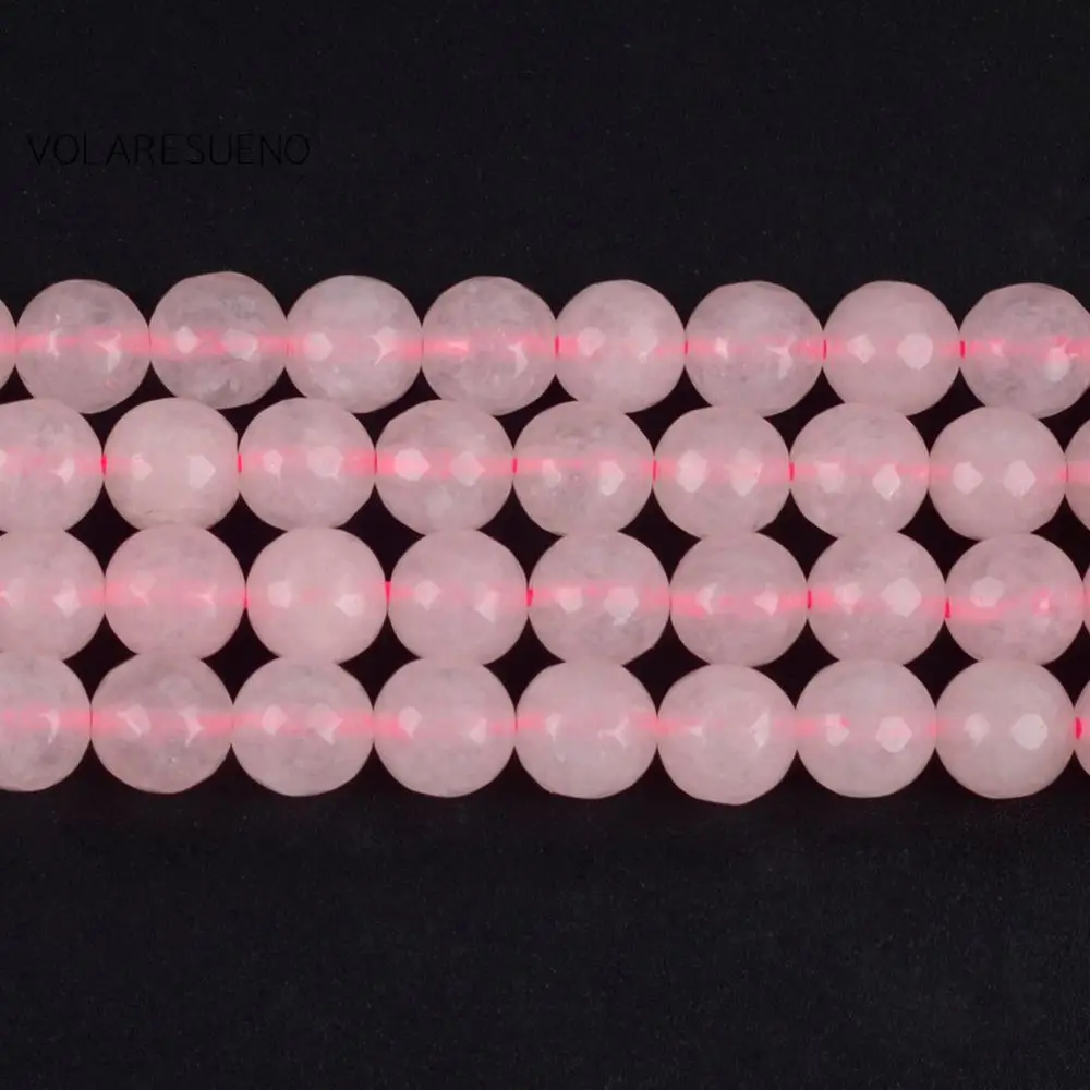 Естествен Фасетиран кристал в розов кварц, кръгли свободни мъниста за бижута, 4-12 мм, распорные мъниста, подходящи за женски гривни 