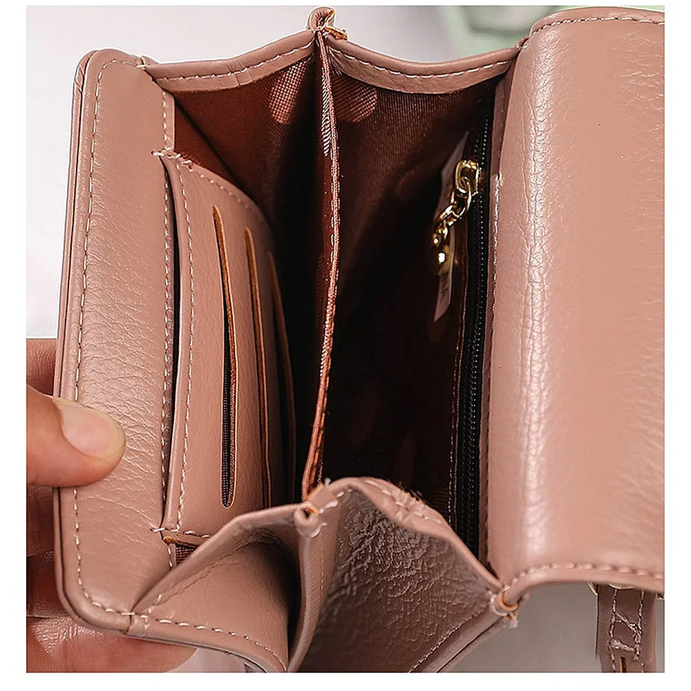 Жена Портфейл, мини-кожена чанта през рамо, презрамка за мобилен телефон, голям държач за карти, портфейл, чанта с джобове за пари, малка квадратна чанта за момичета Изображение 2