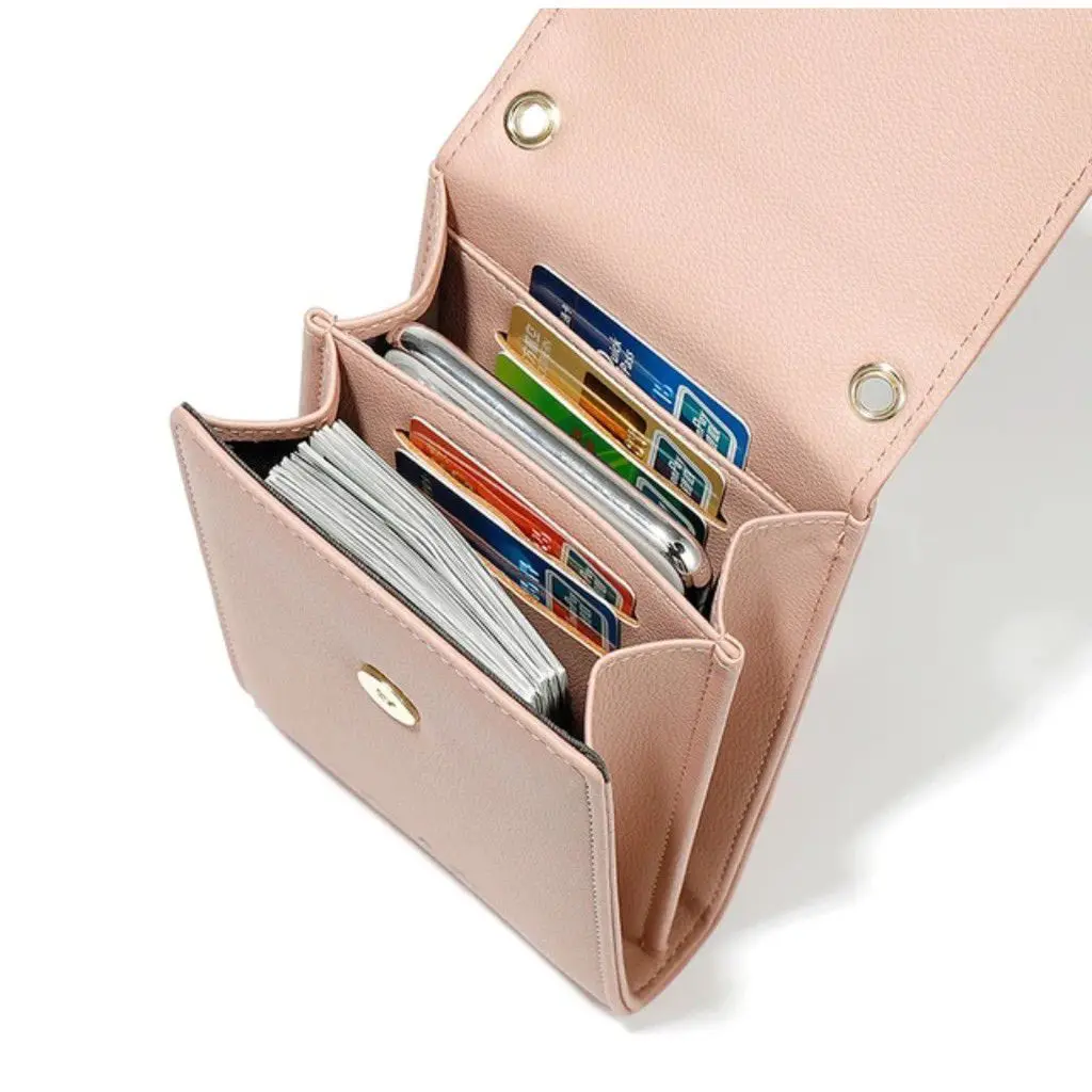 Жена Портфейл, мини-кожена чанта през рамо, презрамка за мобилен телефон, голям държач за карти, портфейл, чанта с джобове за пари, малка квадратна чанта за момичета Изображение 3
