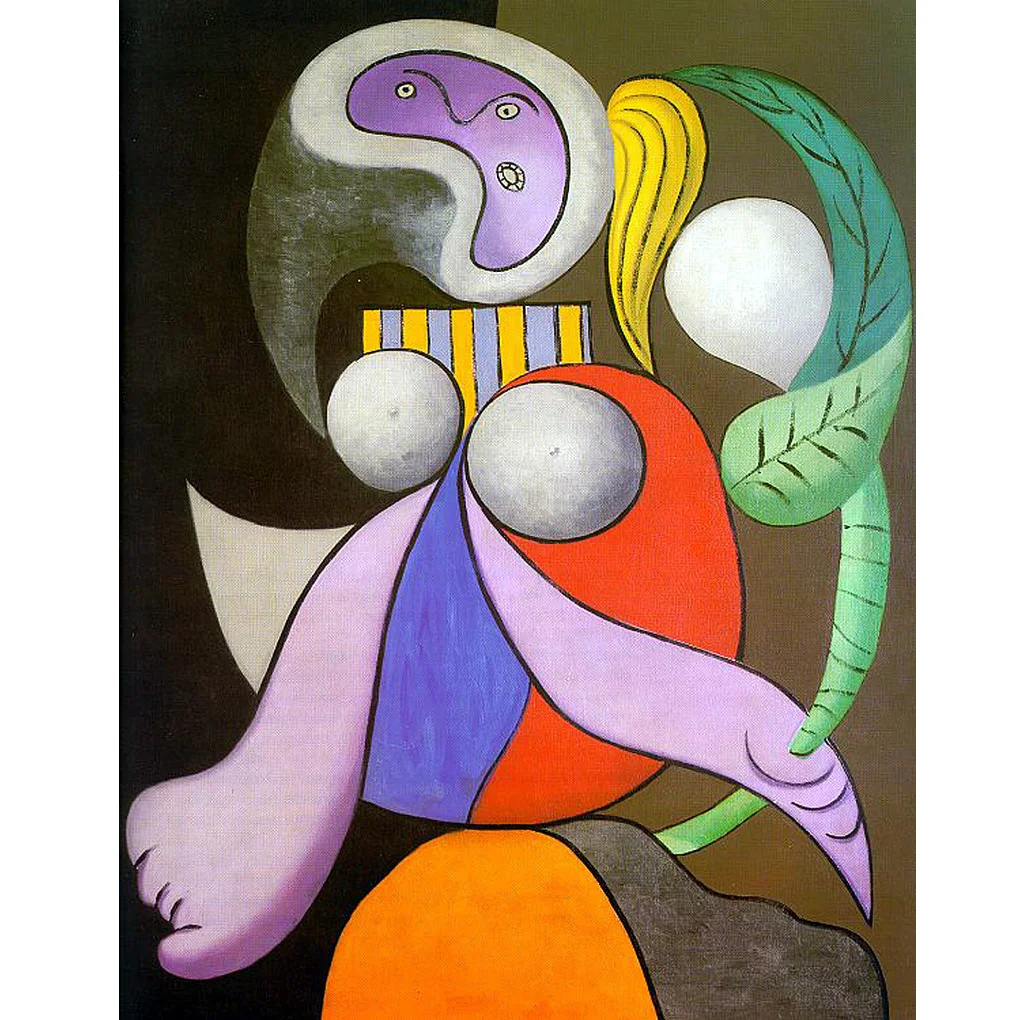 Жена с цвете работа на Пабло Пикасо, репродукция на известната картина на ръчно изработени в стила на сюрреализма, на произведения на изкуството за домашен интериор Изображение 0
