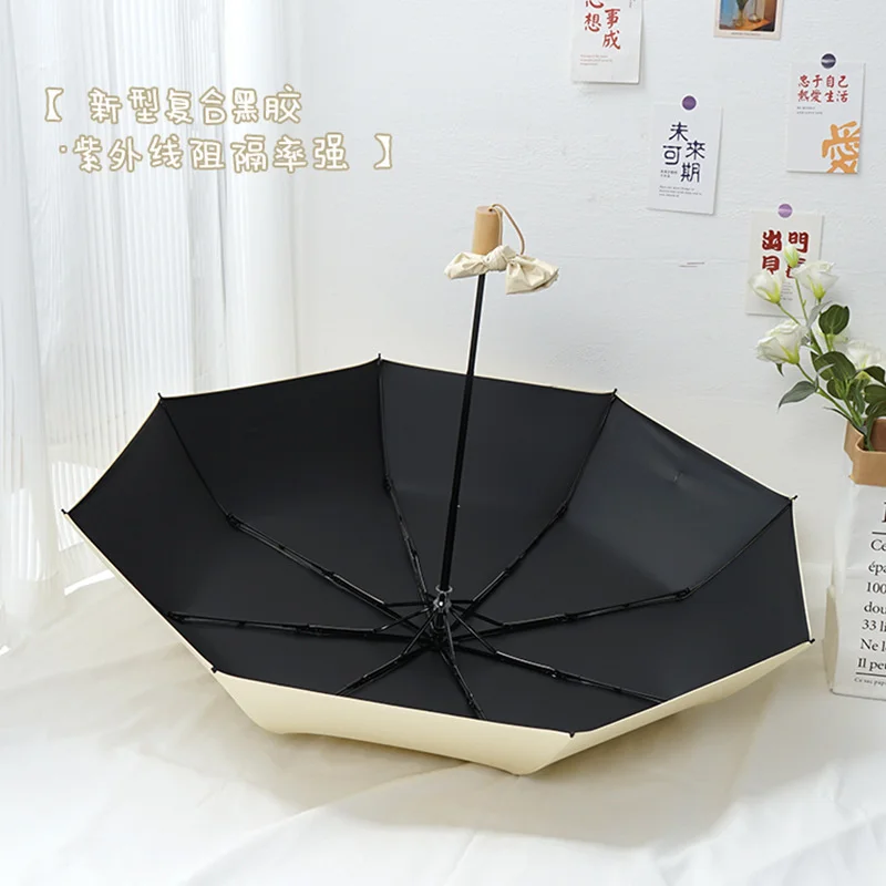 Жена чадър Моранди с дървена дръжка, ръчно чадър от дъжд, слънцезащитен крем, ултравиолетова сгъваем чадър с черна гумена лента, обикновен чадър от слънцето Изображение 2