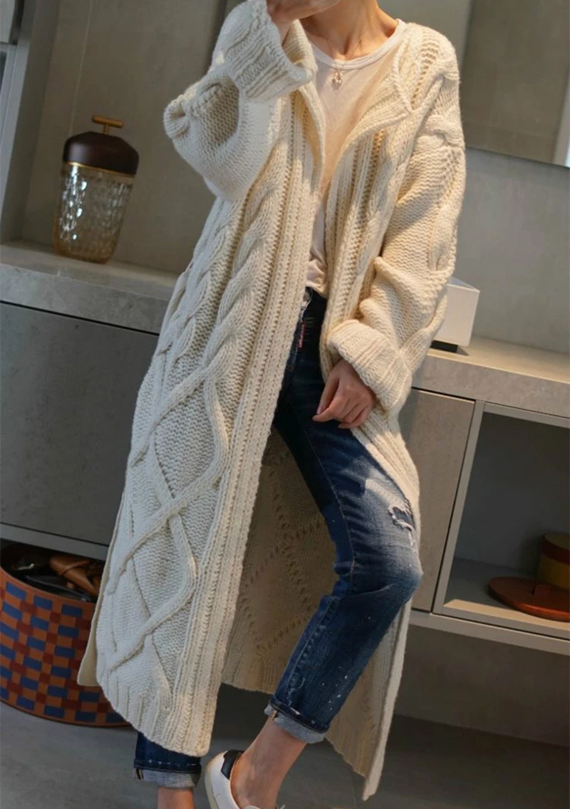 Жена яке-жилетка от 100% кашмир, палта, плавни линии, с атмосферно стил, дълго кашемировое палто ръчно плетени с игольчатым тросом Изображение 1