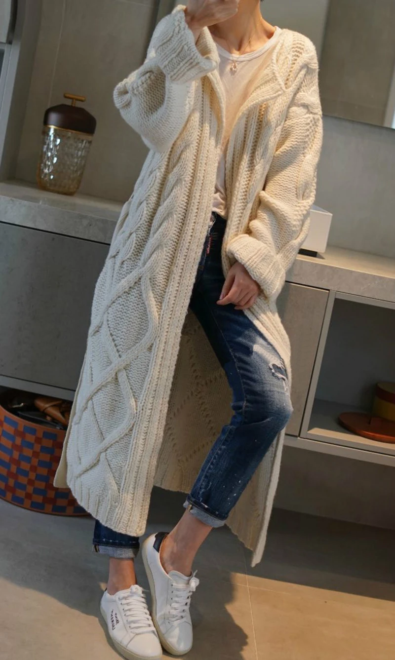 Жена яке-жилетка от 100% кашмир, палта, плавни линии, с атмосферно стил, дълго кашемировое палто ръчно плетени с игольчатым тросом Изображение 3