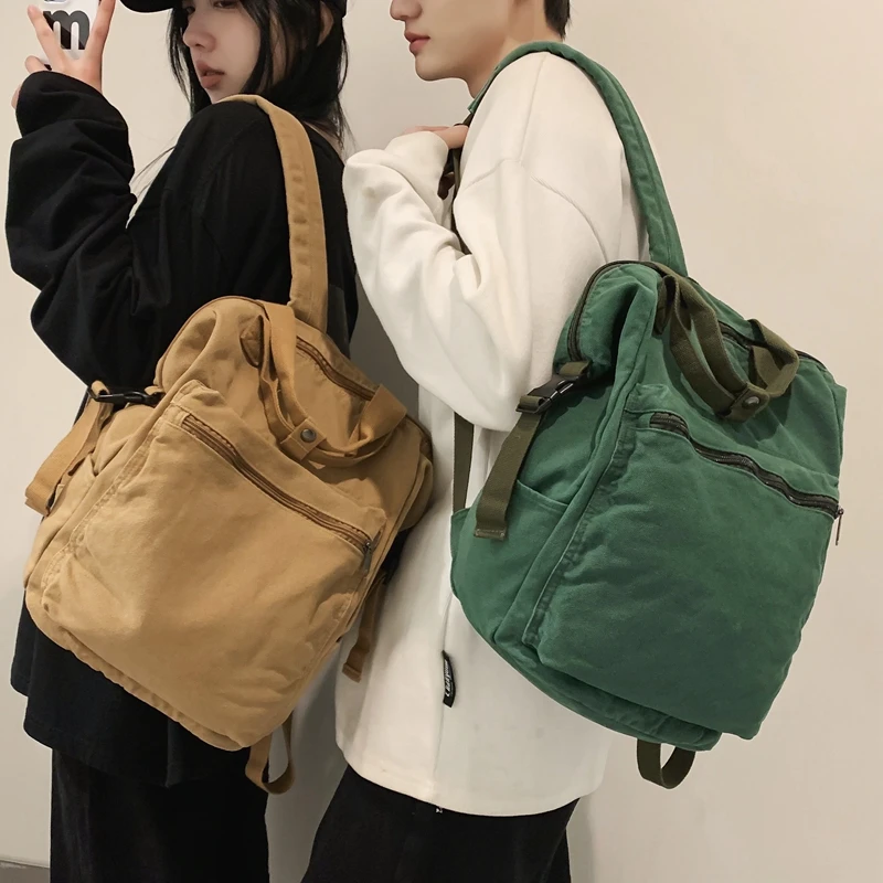 Женски Мъжки платно раница за колеж, Мъжки дамски чанта за пътуване в ретро стил, лаптоп за момичета, студентски мода, реколта женски училищни чанти Изображение 5