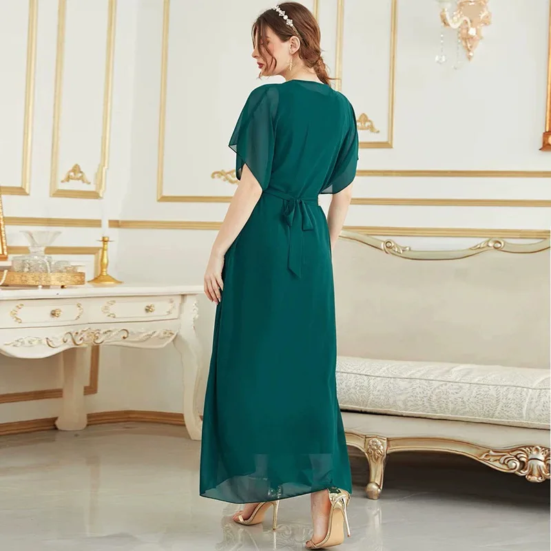 Женствена рокля абайя от Мароко, бельо макси рокля есен 2022, яка-часова, Къс ръкав, безплатно, Оман, Турция, Дубай, мюсюлмански хавлия Изображение 3