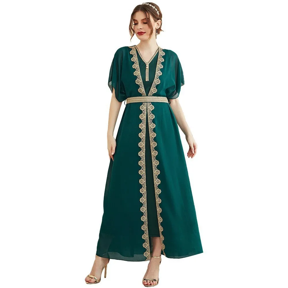 Женствена рокля абайя от Мароко, бельо макси рокля есен 2022, яка-часова, Къс ръкав, безплатно, Оман, Турция, Дубай, мюсюлмански хавлия Изображение 5